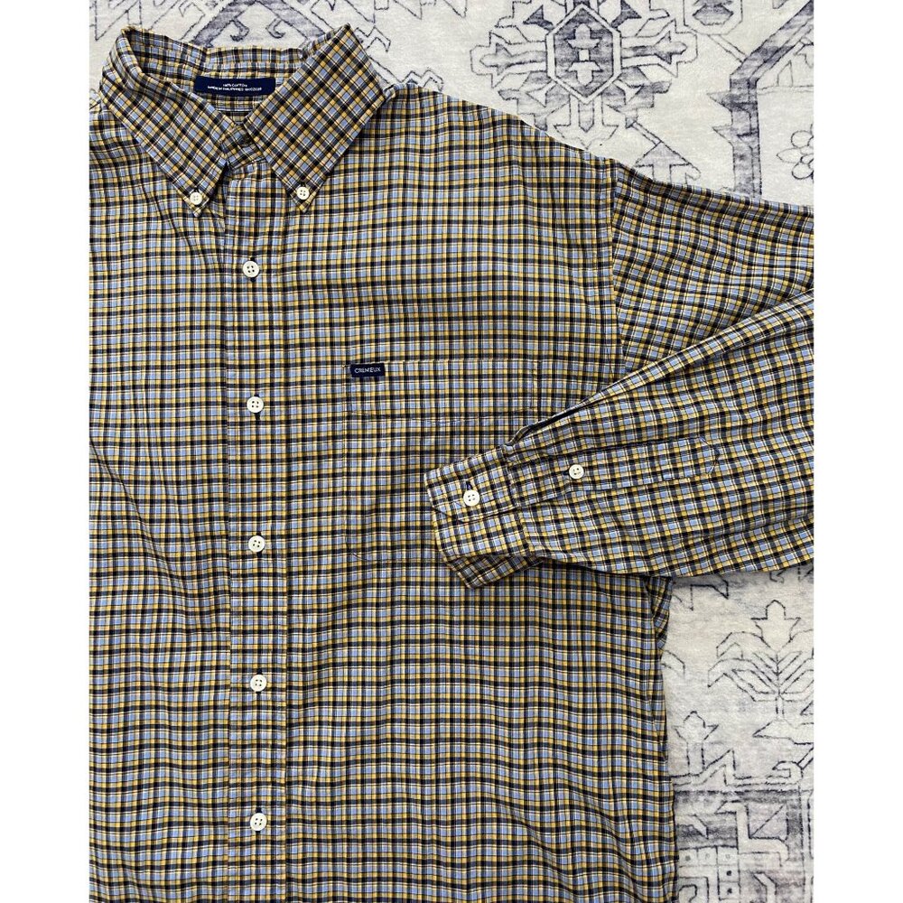 Daniel Cremieux Mens Medium Plaid Button Down Shirt‎ Yellow Blue 100% Cotton